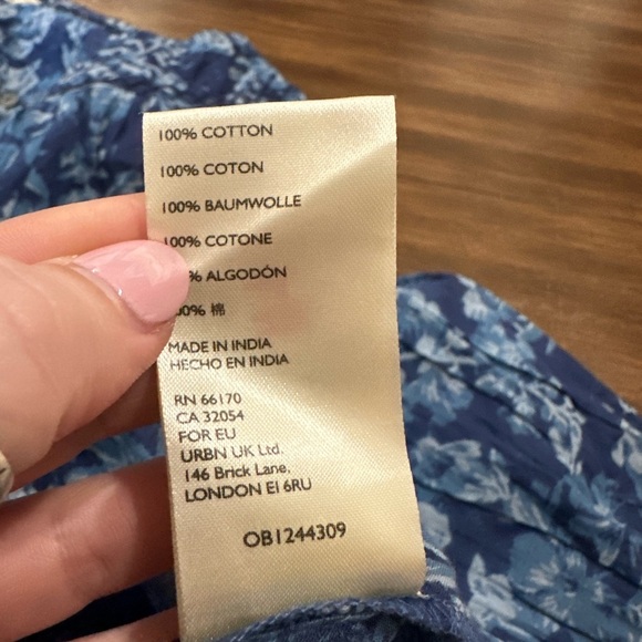 Free People Cool Meadow Printed Top denim combo size large we the free boho - Picture 7 of 8